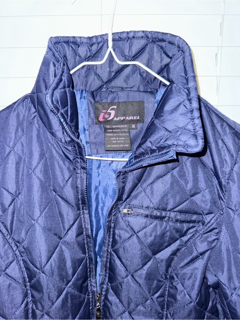 Women's Quilted Navy Bomber Jacket - Picture 2 of 3